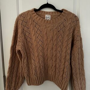 Cable Knit Crew Neck Sweater - Tan